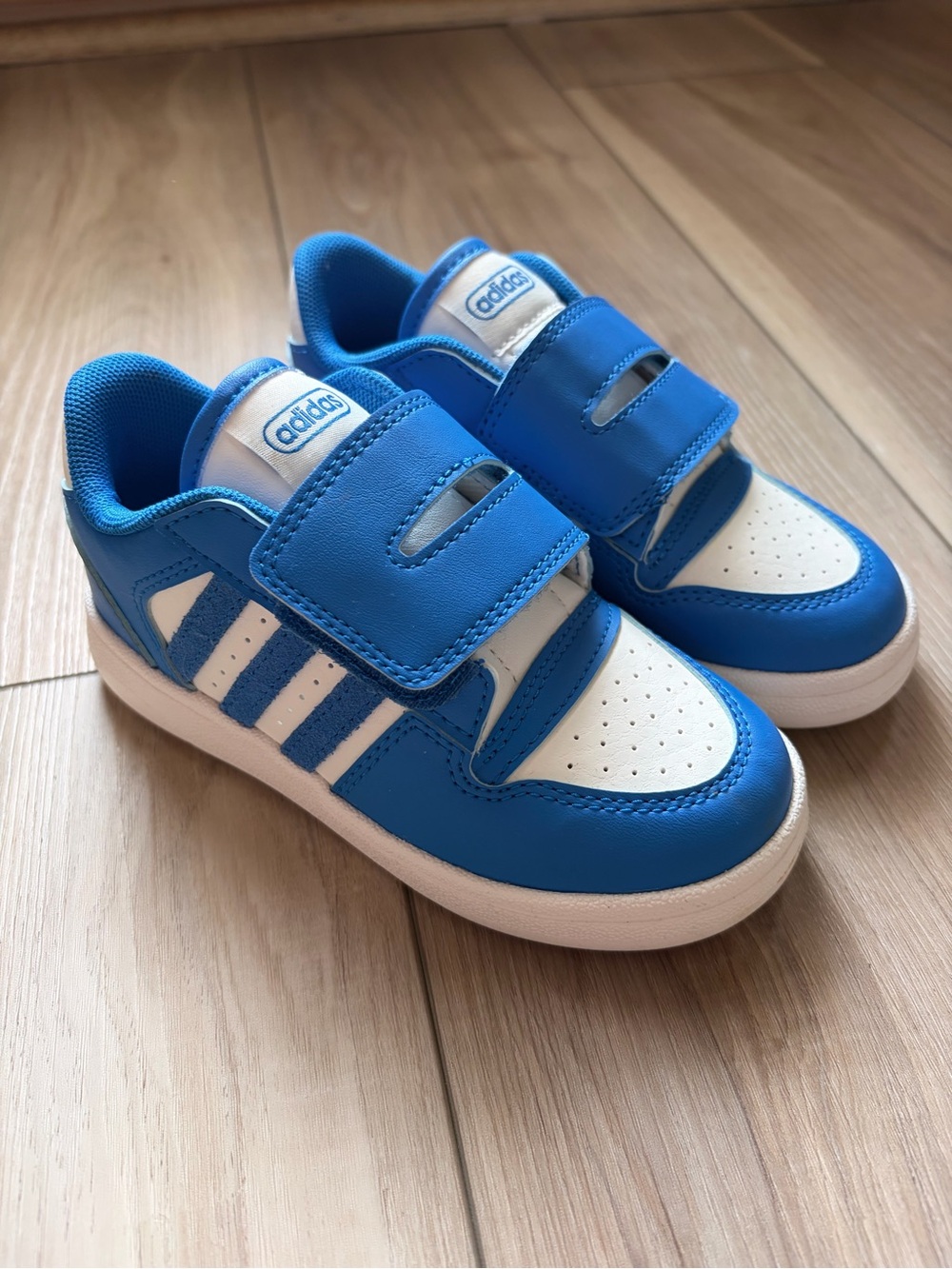 adidas Kids Blue and White Velcro Strap Sneakers